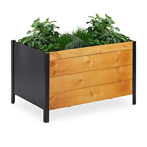 Relaxdays Hochbeet inkl. Vlies, HBT: 48 x 78 x 51 cm, Holz Kräuterbeet für Terrasse, Balkon & Garten, rechteckig, Natur, 10036904