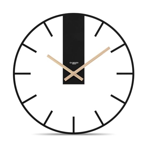 Cander Berlin Juna XXL Vintage Wanduhr lautlos 40 cm MDF Holz-Zeiger ohne Tickgeräusche groß modern schwarz Wohnzimmer Küche