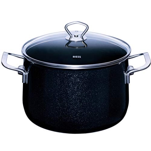 RIESS 0705-009 Fleischtopf mit Glasdeckel, Durchmesser 24 cm, Höhe 23.5 cm, Inhalt 6.5 Liter, Nouvelle-BLACK MAGIC EXTRA STARK, schwarz, Induktion
