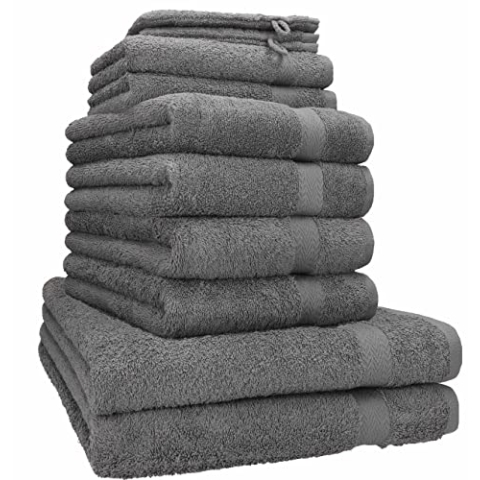 Betz 10-TLG. Handtuch-Set Premium 100% Baumwolle 2 Duschtücher 4 Handtücher 2 Gästetücher 2 Waschhandschuhe Farbe anthrazit