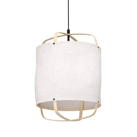 EGLO Hängelampe Surfleet, Pendelleuchte Esstisch 1-flammig, Textil Esszimmerlampe im Nature Design, Hängeleuchte aus Leinen in Beige, Bambus und Metall in Schwarz, E27 Fassung