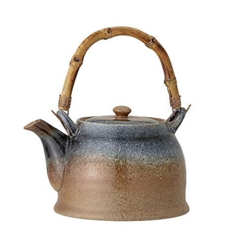 Bloomingville Teekanne mit Teesieb Aura, Farbe Blau/Braun, Porzellan, mit Bambusgriff, Inhalt 1000 ml, Teekessel, Spülmaschinengeeignet, 82047385