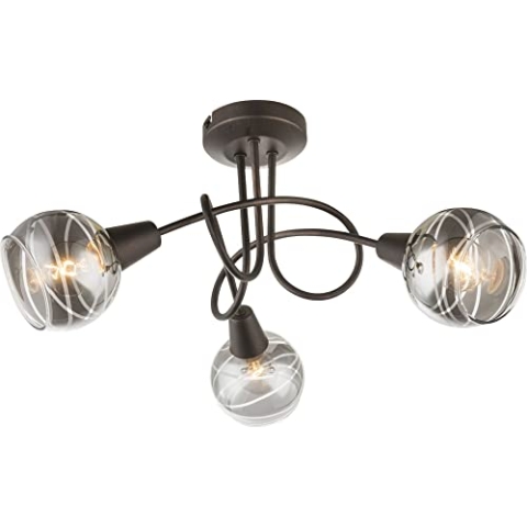 Trango 3-flg. Deckenleuchte 1010-35SD Schwarz-Optik schwenkbar *WOW* inkl. 3x 3-Stufen dimmbar LED-Leuchtmittel 3000K warmweiß Deckenlampe mit Design rauchigen Glasschirmen Wohnzimmer Deckenstrahler