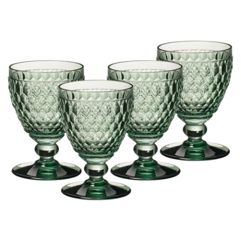 Villeroy & Boch Boston Coloured Weißweingläser Green 4er Set, 230 ml, Farbige Weingläser mit Facettenmuster, Kristallglas für Weißwein, Spülmaschinengeeignet, Grün
