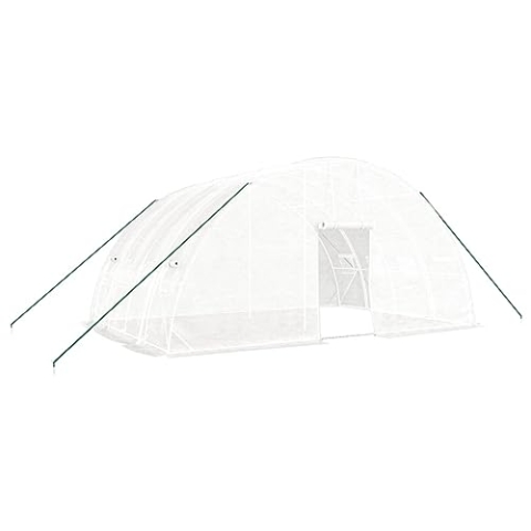 vidaXL Gewächshaus, Foliengewächshaus mit Stahlrahmen, Tomatengewächshaus mit Reißverschlusstür Fenstern, Treibhaus Folientunnel Frühbeet, Weiß 24m² 6x4x2,85m