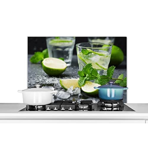 MuchoWow Spritzschutz Küche Küchenrückwand Alu Poster Bilder 80x55 cm Getränk - Weinglas - Obst