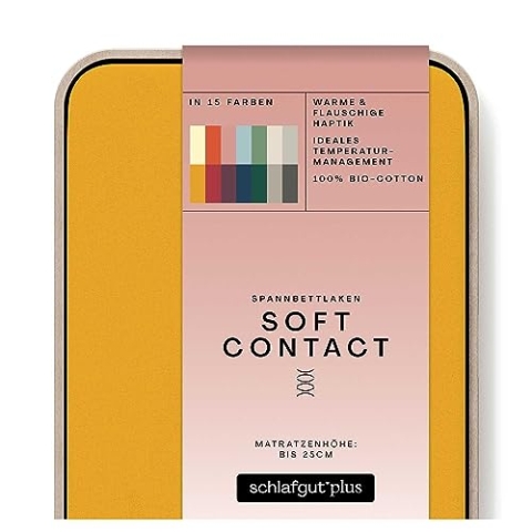 schlafgut Soft Contact Spannbettlaken bis 130x200cm, Yellow Deep aus 100% Biobaumwolle wärmend