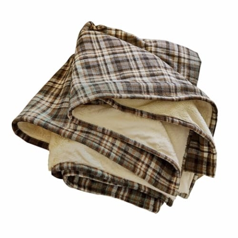 Loberon Plaid Celestria, Klassisches Karomuster, Weiche Haptik, Flauschige Rückseite, Überwurfdecke, Kuscheldecke, Tagesdecke, Wolle, Polyester, braun/beige