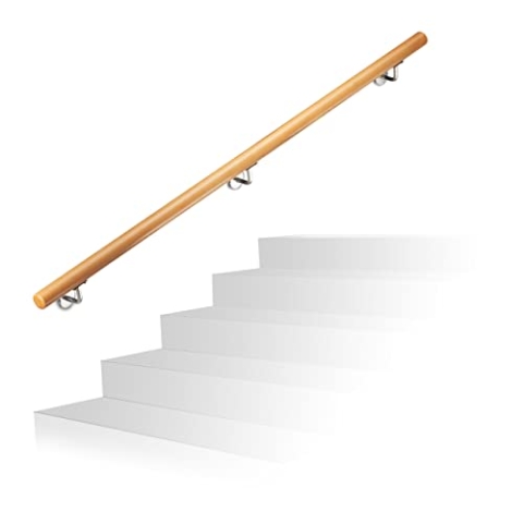 Relaxdays Handlauf Holz, Buche, 1500 mm/150 cm/1,5 m, Wandhalterung, mit Dübeln, rustikal 42 mm Durchmesser, natürlich