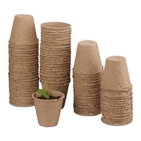 Relaxdays 800 x Anzuchttöpfe im Set, biologisch abbaubar, für Pflanzen, Pflanztöpfe, Zellulose, Aussaattöpfe rund, 8 cm, beige