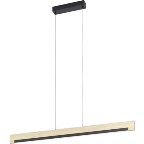 EGLO LED Pendelleuchte Camacho, 1 flammige Hängelampe dimmbar, Hängeleuchte aus Stahl, Holz und Kunststoff, Esstischlampe in Schwarz, Natur, Weiß, Wohnzimmerlampe hängend