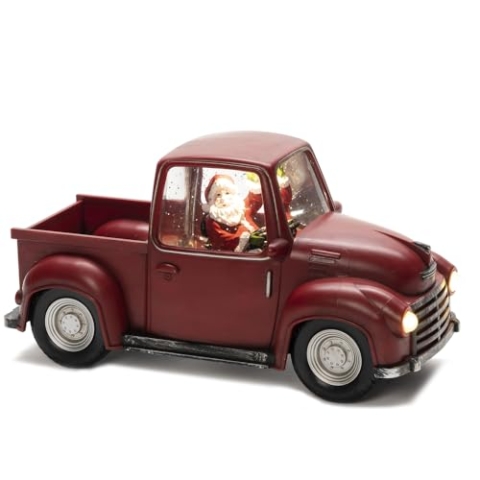 Konstsmide LED Pick-up mit Weihnachtsmann, wassergefüllt, rot, mit Weihnachtsmann als Fahrer, mit an/aus Schalter, 5h Timer, rot, batteriebetrieben, Innen, 3 warm weiße Dioden - 4384-550