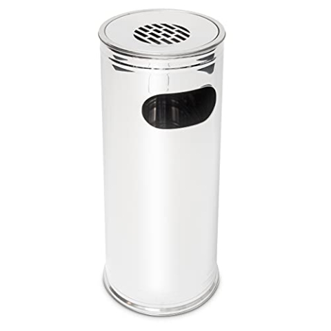 Relaxdays Standaschenbecher für draußen aus Edelstahl Aschenbecher mit integriertem Mülleimer 43 L extra hoher Stehaschenbecher mit entnehmbarem Aschebehälter und Abaschgitter Höhe ca. 75 cm, silber