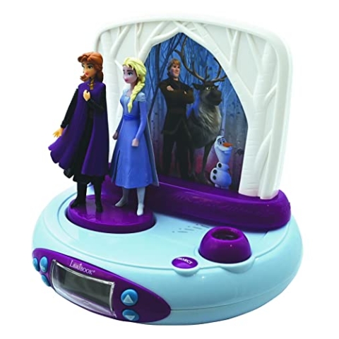 Lexibook, Frozen Elsa Anna, Reloj Despertador con proyector para niños, Luz Nocturna y proyección de la Hora en el Techo, Efectos de Sonido, Funciona con Pilas, Azul, RP510FZ