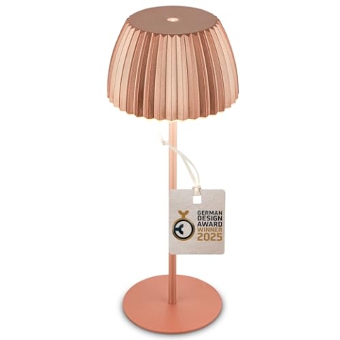 BRILONER - Riffle LED Tischlampe kabellos IP44 mit Lichtkante, 14,5x36,5 cm, Touchdimmer, Akku tauschbar, Nachttischlampe, Leselampe, LED Lampe, Akku Lampe, German Design Award Winner, Kupferfarbig
