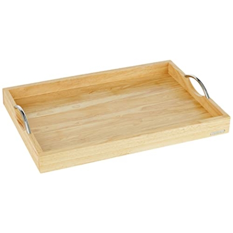 Continenta Tablett mit 2 Metallgriffen, Serviertablett aus Gummibaumholz, Größe: 53 x 36 x 5 cm
