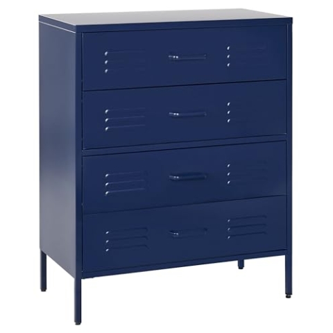 Beliani Hohe Kommode mit 4 Schubladen Stahl blau Lüftungsöffnungen Industrie Stil Enago