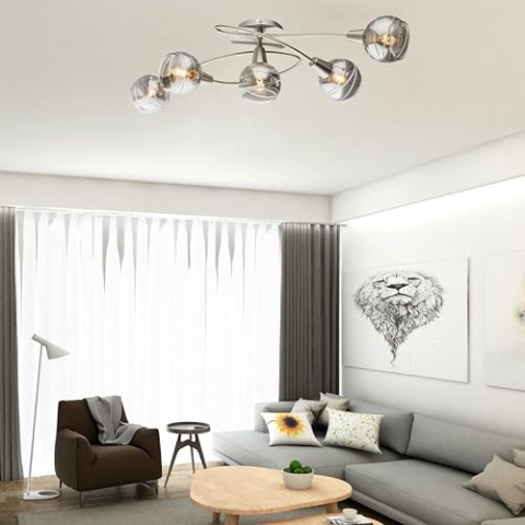 Trango 5-flg. Deckenleuchte 1010-58L Edelstahl-Optik schwenkbar *WOW* inkl. 5x 5Watt LED-Leuchtmittel 3000K warmweiß Spots Deckenlampe mit Design rauchigen Glasschirmen Wohnzimmerlampe, Deckenstrahler