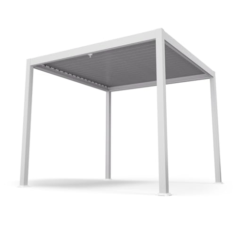 blumfeldt Pavillon 3x3, Wasserdicht Stabil Winterfest, Lamellendach Verzinkter Stahl, Pulverbeschichteter Aluminiumrahmen, Wetterfest, Weiß