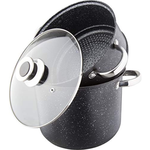 Kamberg – 0008122 – Couscoustopf/Dampfgarer/Kochtopf (3‑in‑1) – Durchmesser 24 cm – 8 Liter – Hochwertiger Edelstahl – Für alle Herdarten, auch Induktion – Beschichtung in Steinoptik – PFOA‑frei