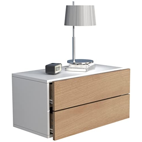 VCM Nachtschrank | Wandschublade | Wandboard | Nachttisch | Maße ca H. 30 x B. 60 x T. 32 cm - Usal L 60 cm Weiß/Honig-Eiche