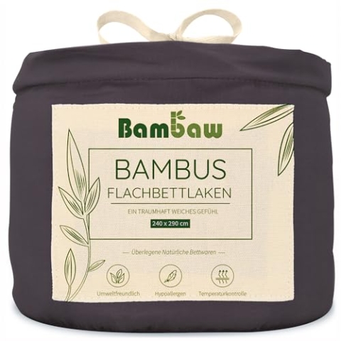 Großes Schwarzes Bettlaken ohne Gummizug aus Bambus | Kühlendes 240x290 cm Bambus Bettlaken | Antistaub | Angenehm Kühlende Bettwäsche | Kühlendes Laken | Normale Bettlaken | Bambaw