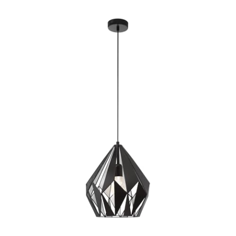 EGLO Pendellampe Carlton 1, 1 flammige Vintage Pendelleuchte, Retro Hängelampe aus Stahl, Farbe: Schwarz, silber, Fassung: E27, Ø 31 cm