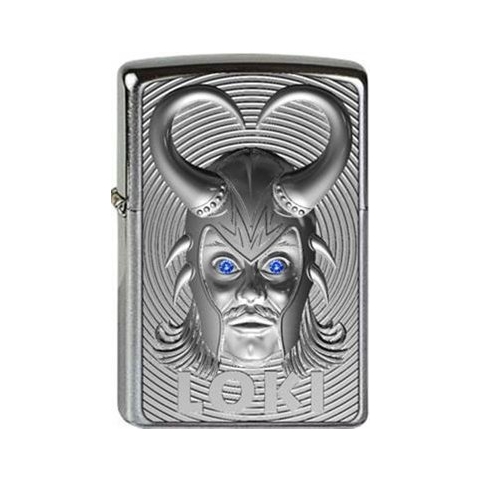 Zippo Loki 3D Emblem-with Blue Svarowski Element-Chrome Brushed-Platin-Finish, handgebürstet, schutzlackiert Sturmfeuerzeug, Silber, 6 x 4 x 2 cm