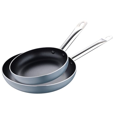 BERGNER Set of 2 Frying Pans - Made from Pressed Aluminium - Completely Non-Stick - Strong and Durable - Suitable for All Hobs Including Induction