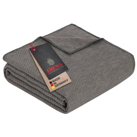 Ibena Charlotte Bio Strickdecke 140x200 cm - 100% Baumwolle, Made in Germany, Baumwolldecke mit Struktur grau