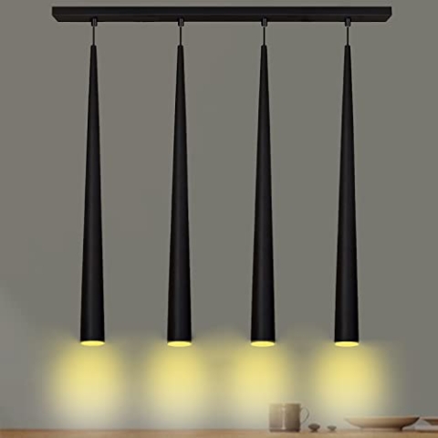 bamyum Galway Pendelleuchte Esstisch 4 Flammig Schwarz, Hängelampe Esstisch Vintage, Esstischlampe Lampenschirm Hängelampe Schwarz, Pendelleuchte Esstisch Wohnzimmer Esszimmerlampe Modern Café Bar
