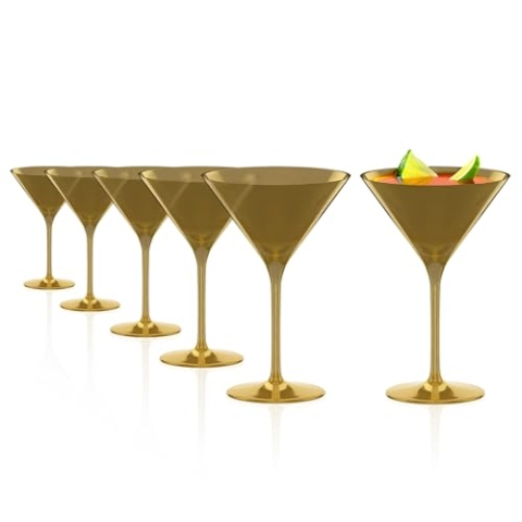 Stölzle Lausitz Elements Cocktailgläser Gold 6er-Set 240 ml – Stilvolle Cocktail Gläser ideal für Martini & Manhattan – Goldfarbene Martinigläser aus Kristallglas – Spülmaschinengeeignet & stoßfest
