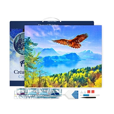 Figured'Art Diamond Painting Erwachsene 40x50cm Mit Rahmen Ganze Leinwand gespannt Adler und schweizer Landschaft 5D Bilder Eckige Steine - DIY Set Basteln