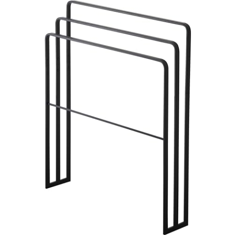 Yamazaki 4980 TOWER Badetuchständer mit drei Stangen, schwarz, Stahl, minimalistisch, 70 x 14 x 81 cm