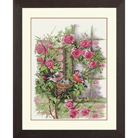 Lanarte Kreuzstich Stickpackungen Gezählter Kreuzstichbilder Set VOGELNEST Wanddekoration Handarbeit Set für Erwachsene 29 x 39 cm DIY Deko Bastelset Handwerker Kreative Geschenkset