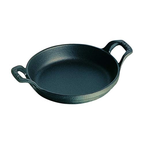 STAUB Ofenform/Servierplatte/Auflaufform, rund mit 2 Griffen, 12 cm, 0,25 L, Gusseisen, Für alle Herdarten inkl. Induktion & Backofen, stapelbar, Schwarz