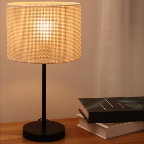 Navaris Tischlampe für Wohnzimmer Schlafzimmer - kleine Nachttisch Lampe 30cm mit Stoffschirm Ø15cm und Metallsockel - Nachttischlampe E27 - Nachttischleuchte - Beige