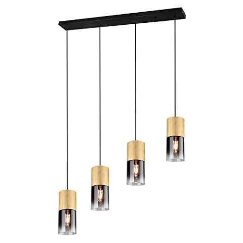 Trio Leuchten Pendelleuchte Robin 310600454, Metall Messing matt, Glas rauchfarbig, exklusiv 4x E27