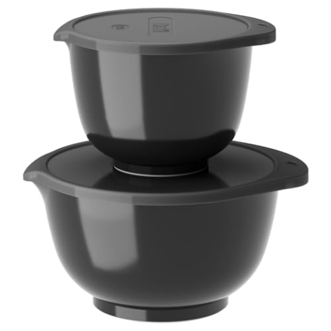 Rosti Margrethe Schüssel Set, Rührschüssel Set, 4-Teilig mit 2 Rührschüsseln und 2 Deckel, Teigschüssel aus Recycelbarem Kunststoff, 1,5 Liter und 3 Liter, Black Edition (Schwarz)