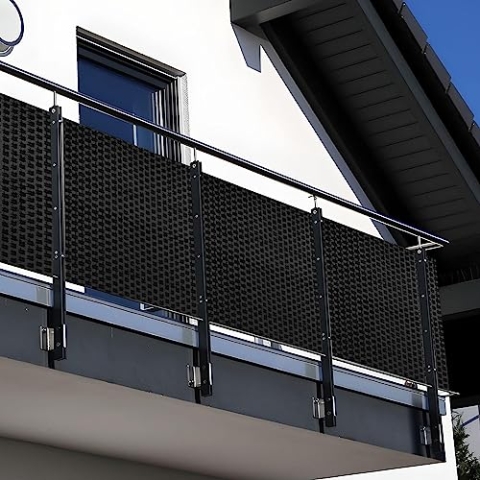 NYVI Polyrattan Balkon Sichtschutz Privafence 100x300 cm Schwarz - Balkonbespannung mit Metallösen - UV-fest, Witterungsbeständig, 100% Blickdicht - Balkonumspannung Balkonumrandung 1x3 m