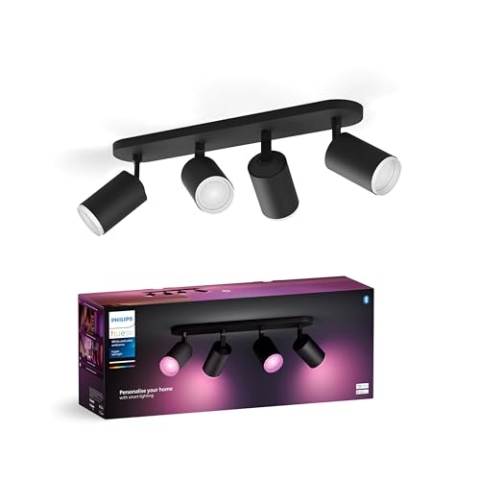Philips Hue White & Color Ambiance Fugato Spot 4 flg. schwarz 4x350lm, dimmbar, 16 Mio. Farben, steuerbar via App, kompatibel mit Amazon Alexa (Echo, Echo Dot)