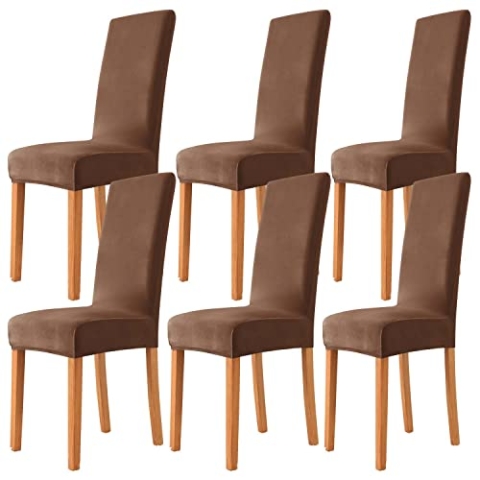 Morwealth 4er 6er Set Stuhlhussen, Stuhlbezug für Esszimmer Waschbar Samt Stretch Stuhl hussen Universal Stuhlüberzüge für Hotel, Zeremonie, Bankett Hochzeit Party Deko (Braun, 6)