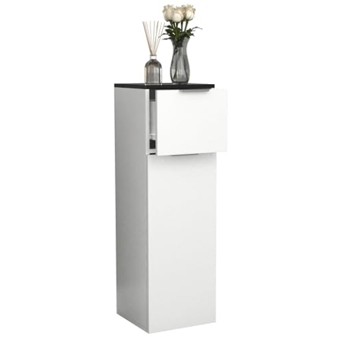 VCM Holz Midischrank | Badregal | Maße: H. 95 x B. 30 x T. 30 cm | 1 Schublade | 1 große Tür – Donali Weiß/Schwarz