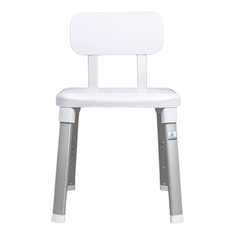 Weinberger Badstuhl Duschhocker mit Rückenlehne | Anti-Rutsch | Belastbar bis 150 kg | Moderne Badezimmer Sitzhilfe für Senioren | Höhenverstellbar | Modell 43906 | Weiß