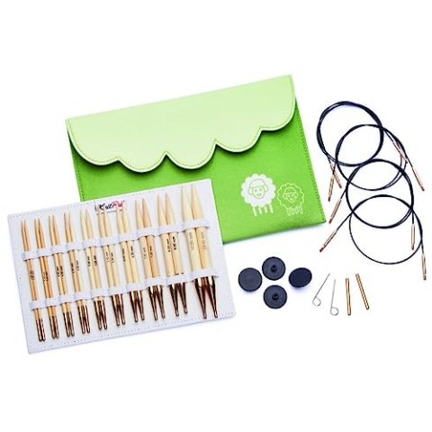 KnitPro austauschbares Nadelspitzen - Set Bamboo Deluxe Set, Holz und Gold