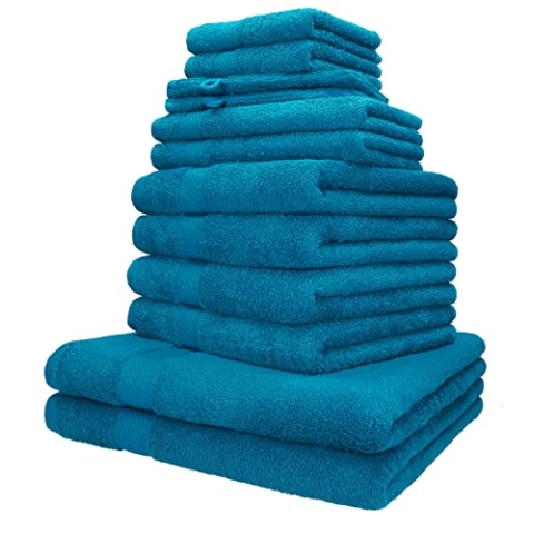 Betz 12-TLG. Handtuch-Set Palermo 100% Baumwolle 2 Liegetücher 4 Handtücher 2 Gästetücher 2 Seiftücher 2 Waschhandschuhe Farbe Petrol