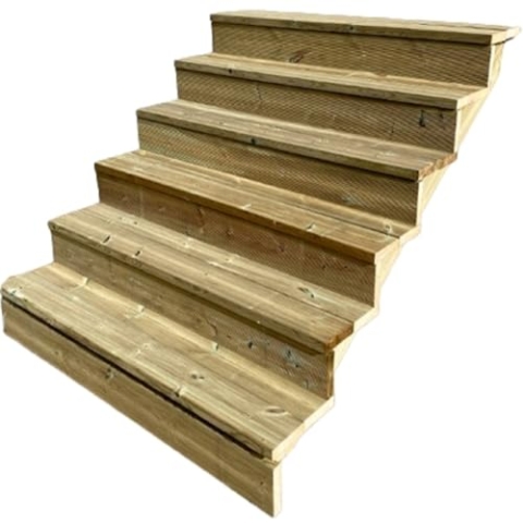 Außentreppe Holz, 2 bis 7 Stufen, fertiges Set, Gartentreppe aus Holz, für Garten, Balkon und Terrasse (6 Stufen mit Setzstufen, 140 cm)