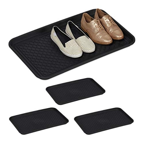 Relaxdays 4 x Schuhabtropfschale groß, mit Profil, für Flur, Schrank, Auto, Schuhwanne gegen Schmutz HBT 3x60x40 cm, schwarz
