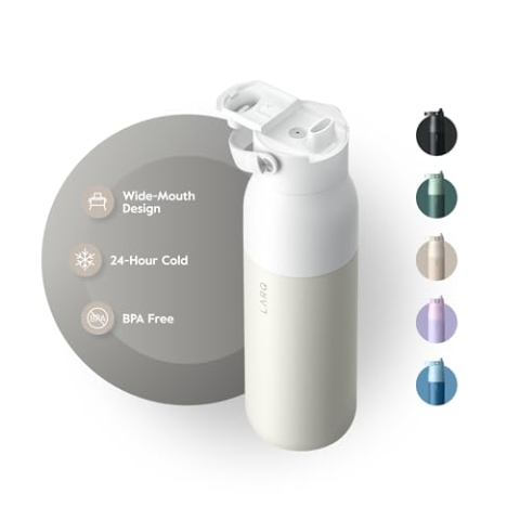 LARQ Bottle Swig Top 680 ml - Isolierte Edelstahlflasche mit breitem Hals | Hält Wasser kalt | Thermosflasche, BPA-frei | Wiederverwendbare Trinkflasche für Sport und Reisen | Granite White