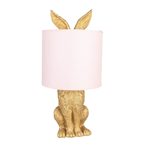 Clayre & Eef Tischlampe Kaninchen Ø 20x43 cm Goldfarbig Kunststoff Schreibtischlampe